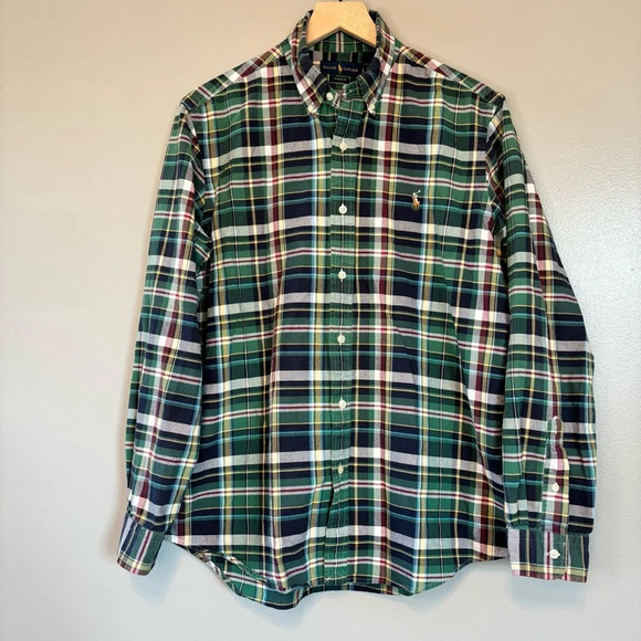 Ralph Lauren Large Classic Fit Cotton Oxford Plaid Button Down Shirt Blue Green - Picture 3 of 7